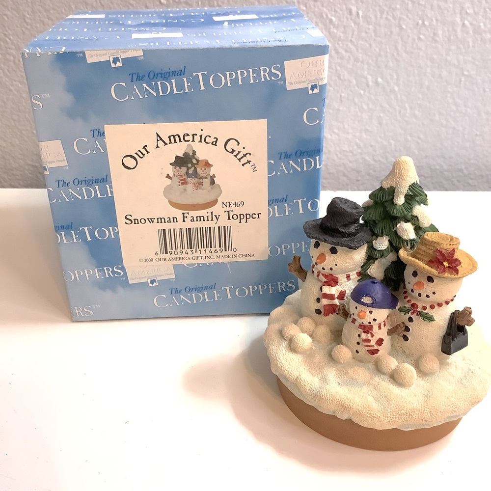 New Our America Gift Candle Topper Snowman Family Topper 3” #469 Yankee Candle